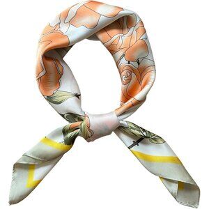 Silk Feel Greyish Floral Edge Satin Square Head Scarf for Women Medium 28 Inch